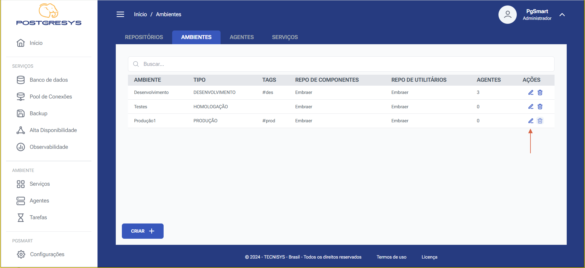 Figure 3 - Environment Edit - Action Selection