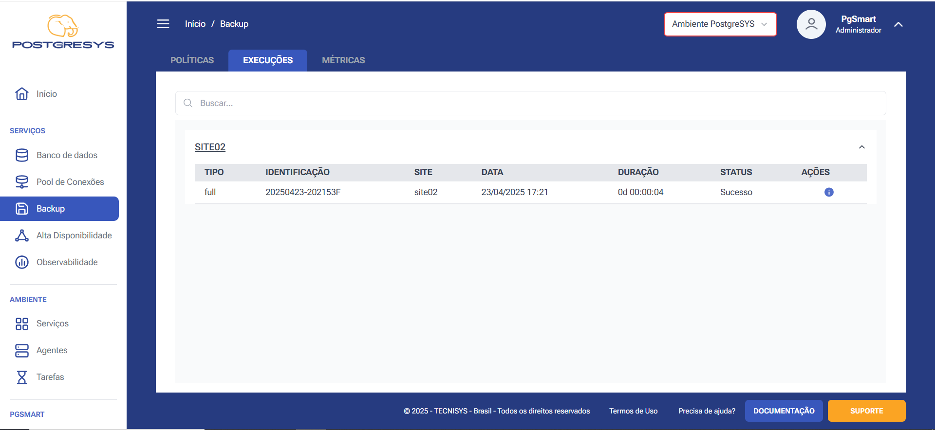 Figure 4 - Backup Information - Via Sidebars/Backup