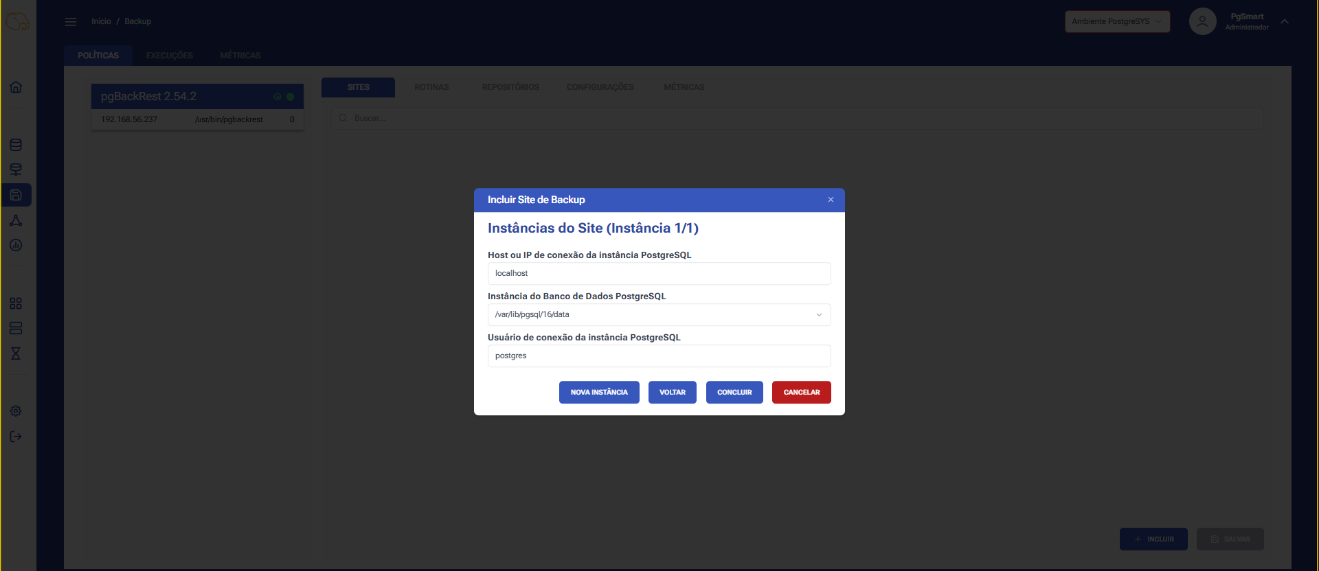 Figure 2c - Backup Site Configuration - Inserting Site Data