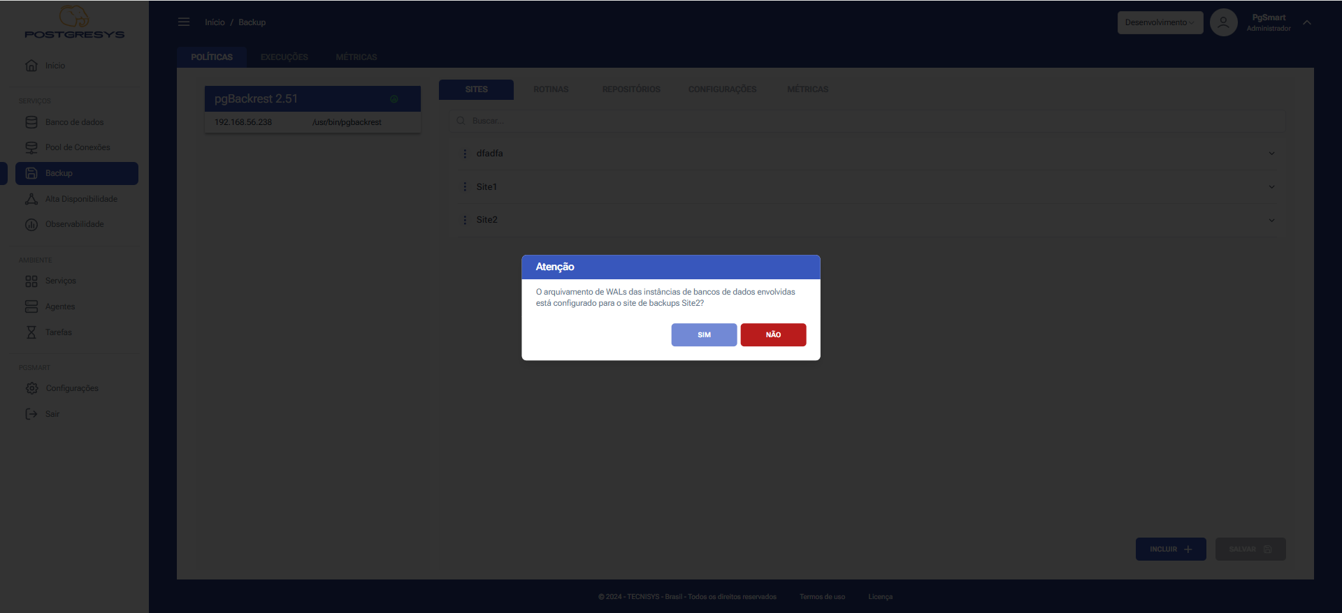 Figure 4 - Backup Site Configuration - Activate Site - Confirming WAL Archiving