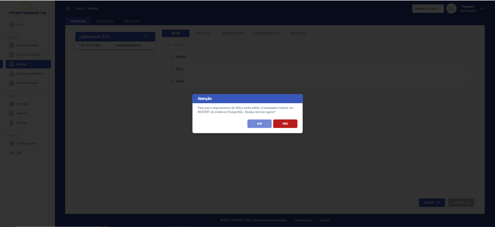 Figure 6 - Backup Site Configuration - Activate Site - Restarting the Instance