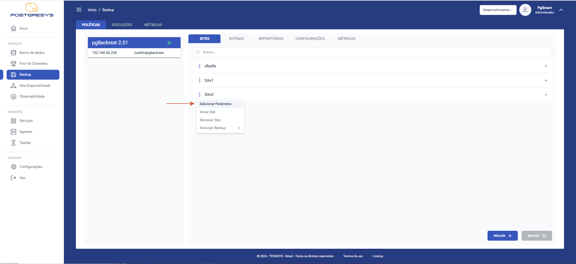 Figure 8 - Backup Site Configuration - Add Parameter