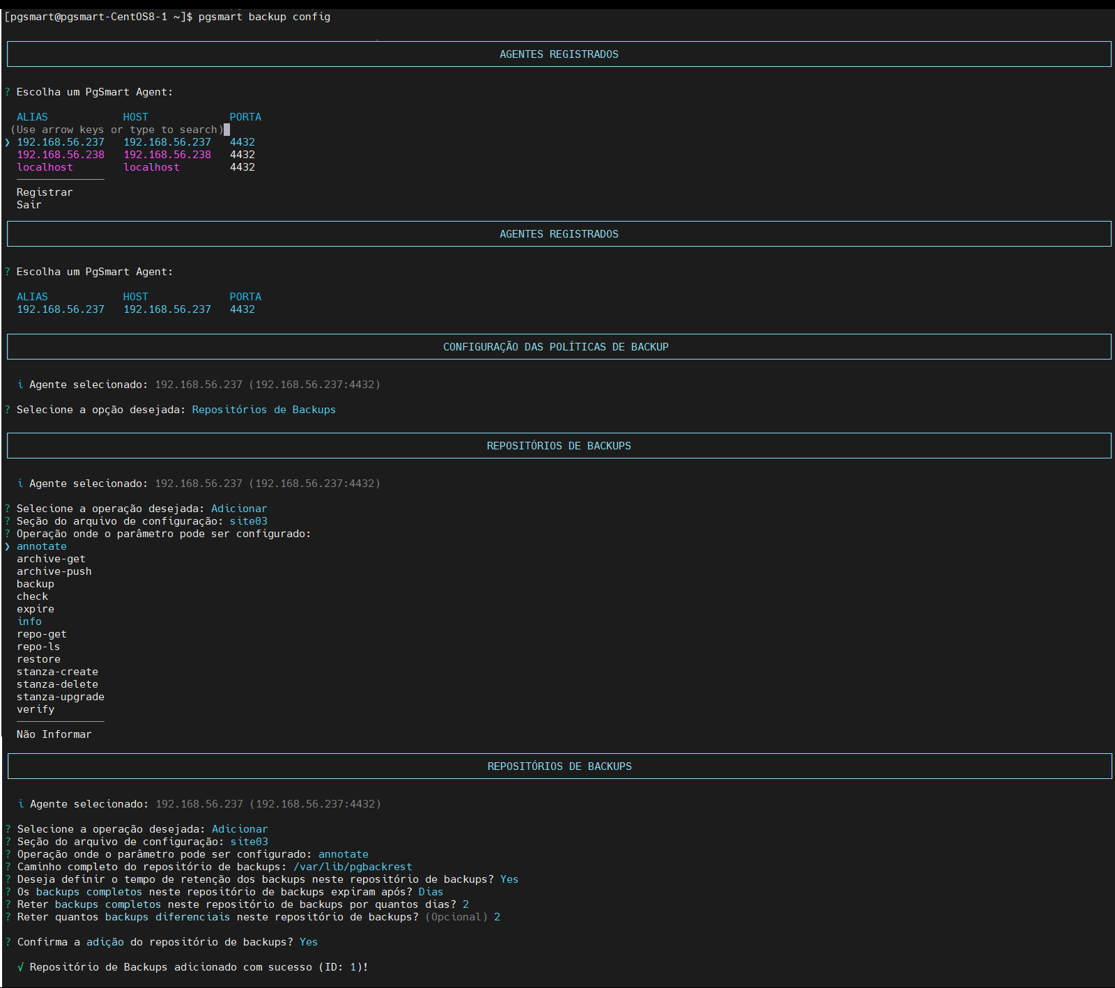 Figura 2 - Configuração de Repositórios de Backup - Cria
