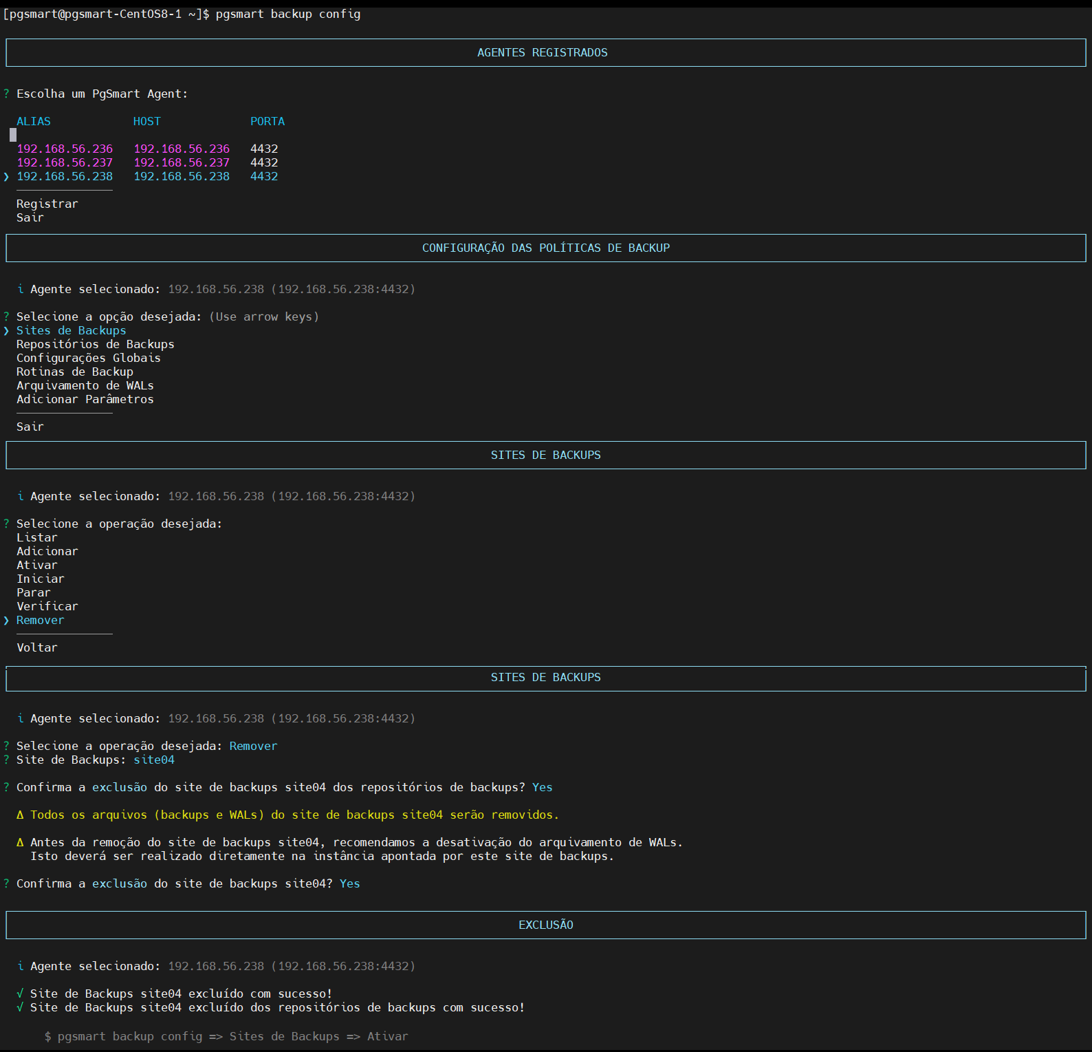 Figura 7 - Configuração de Site - Remoção