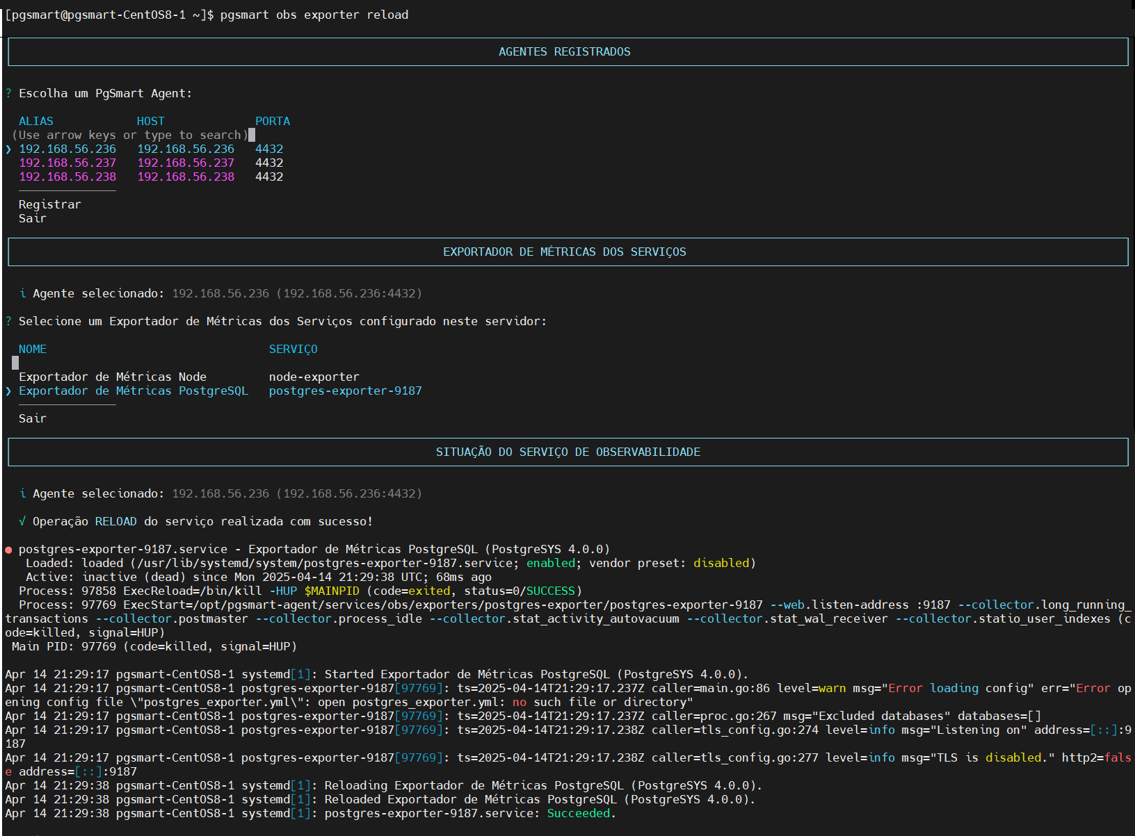Figura 5 - Exportador de Métricas - PostgreSQL - Recarga