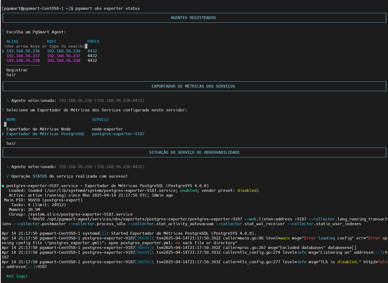 Figura 1 - Exportador de Métricas - PostgreSQL - Status