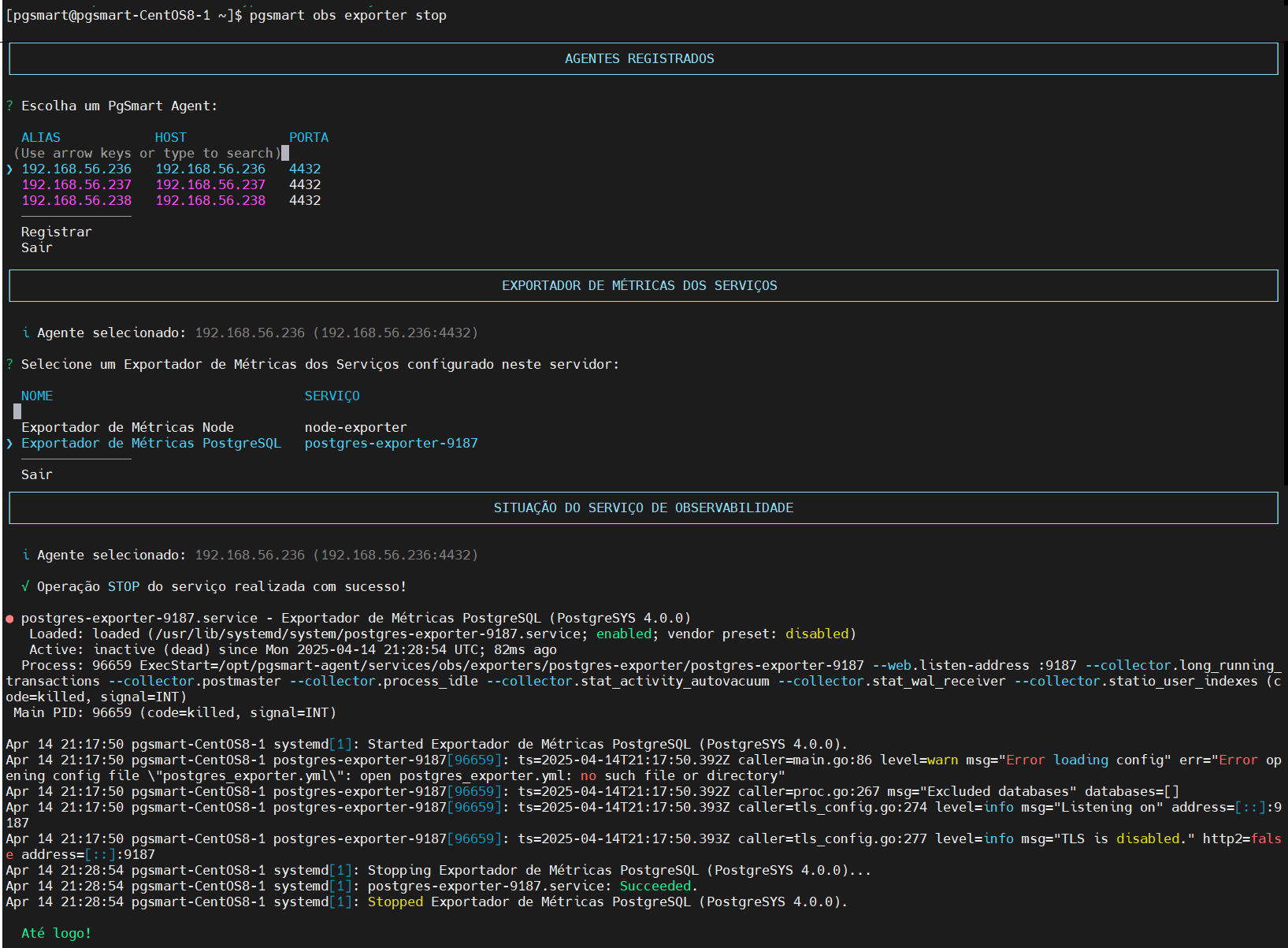Figura 3 - Exportador de Métricas - PostgreSQL - Parada