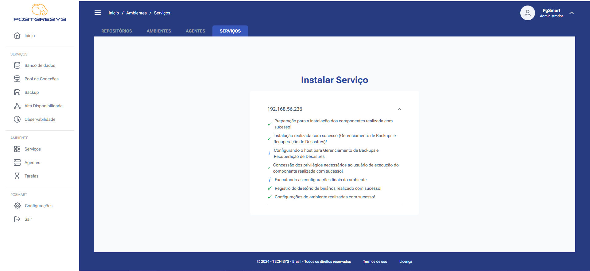 Figura 3 -Instalação do Serviço de Backup - Confirmação