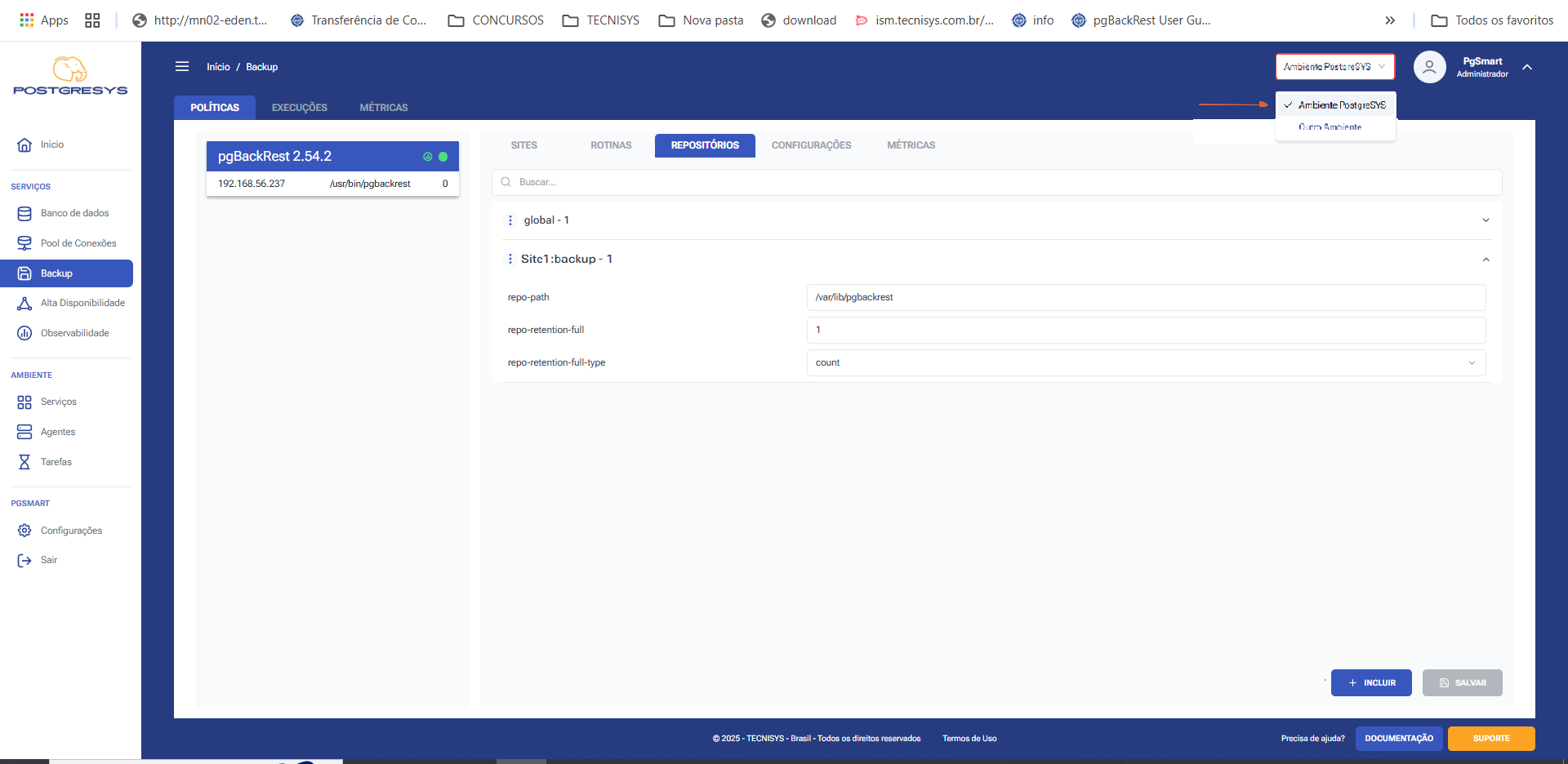 Figura 1 -Configuração dos Repositórios de Backup - Lista de Repositórios de Backup