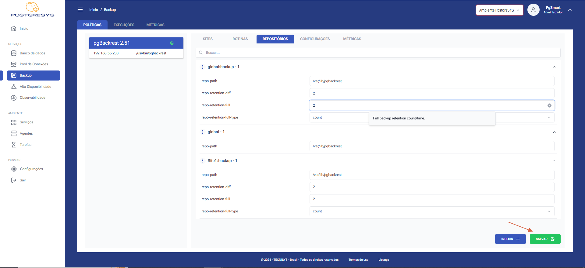 Figura 4 - Configuração dos Repositórios de Backup - Edição do Repositório