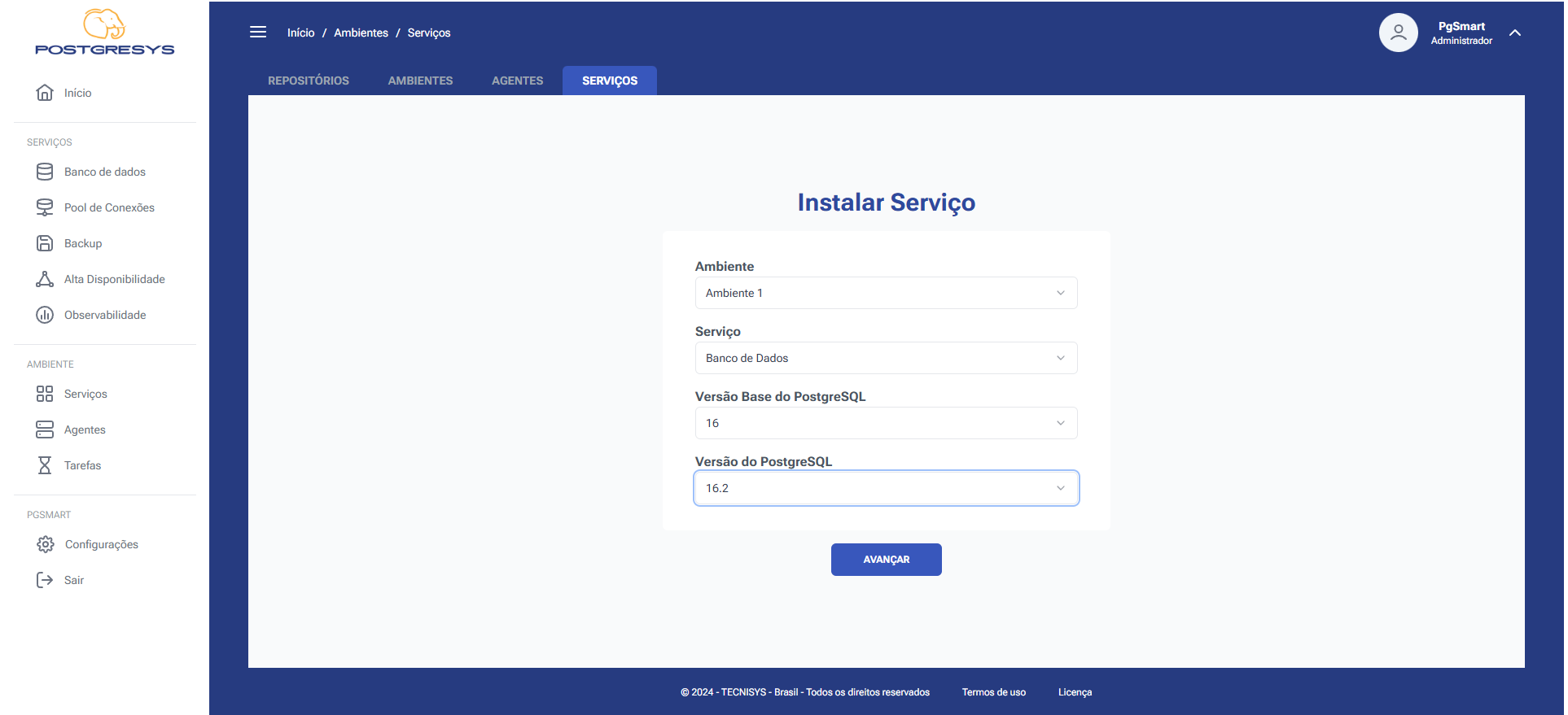 Figura 1 -Instalação do Serviço de Banco de Dados