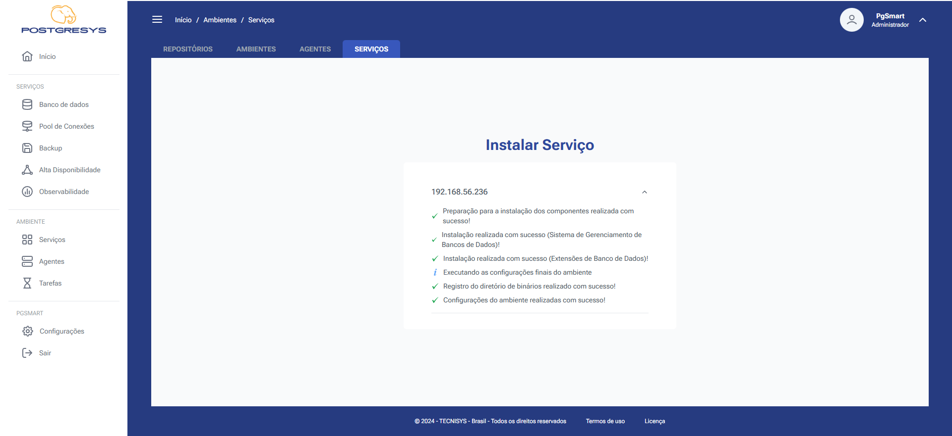 Figura 3 -Instalação do Serviço de Banco de Dados