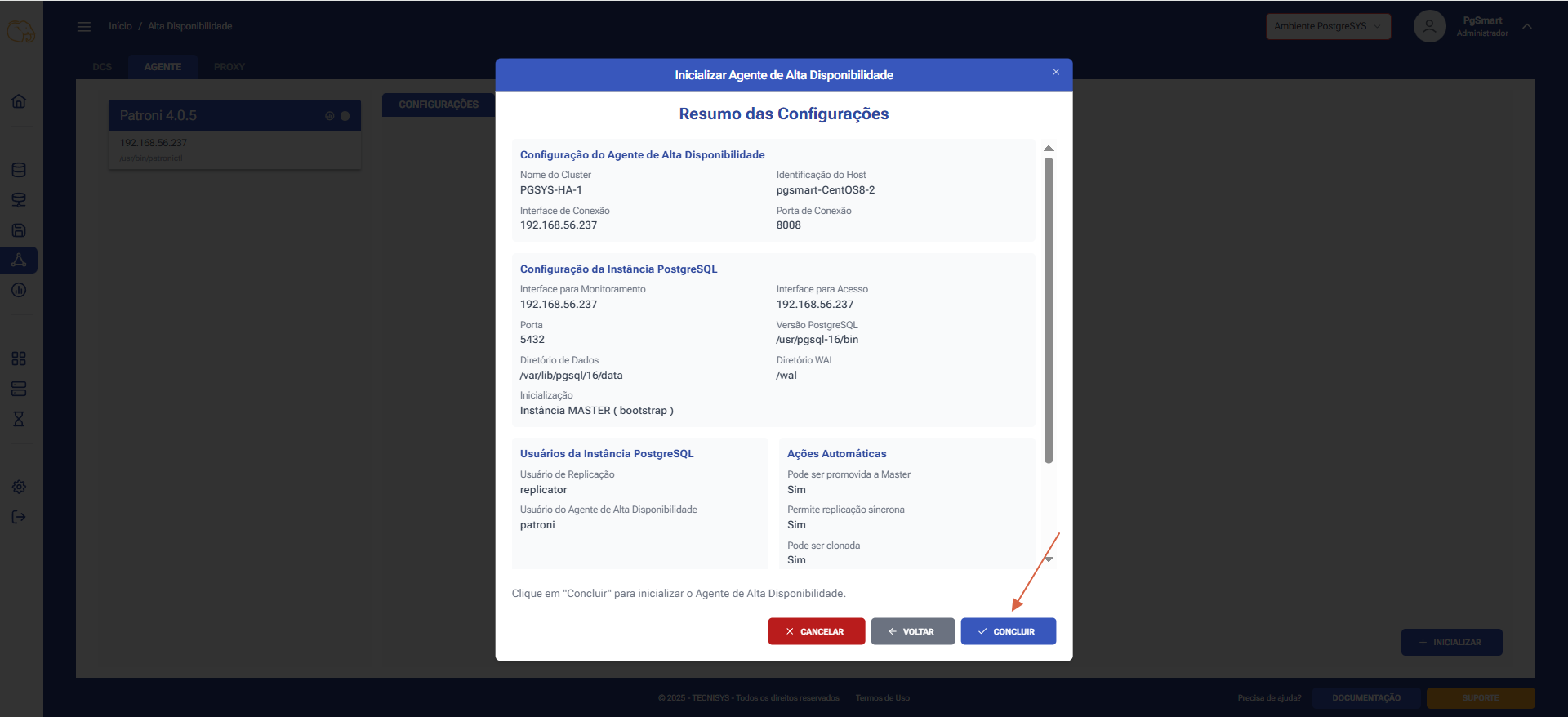 Figura 11 - Configuração do Agente de Alta Disponibilidade - Confirmação