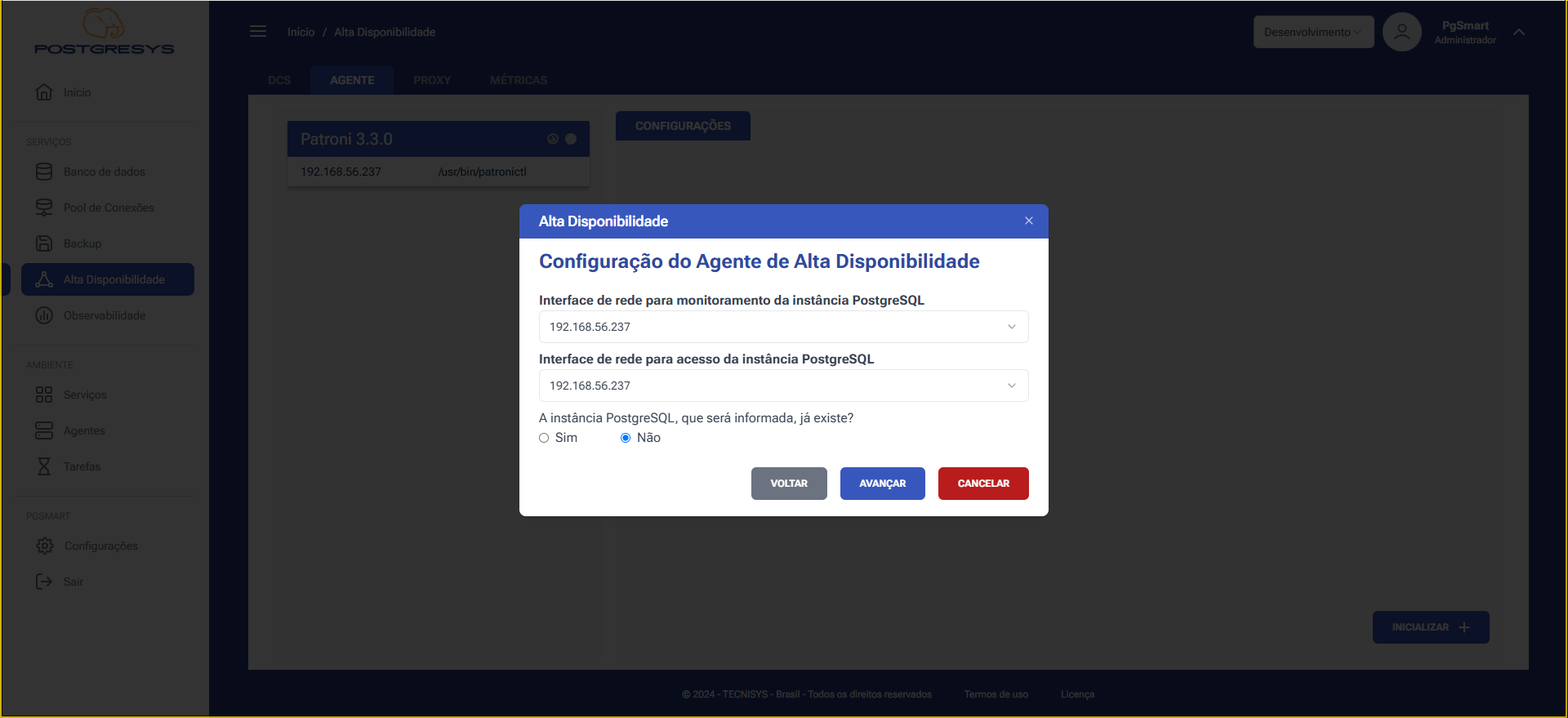 Figura 3 - Configuração do Agente de Alta Disponibilidade - Interface de Rede