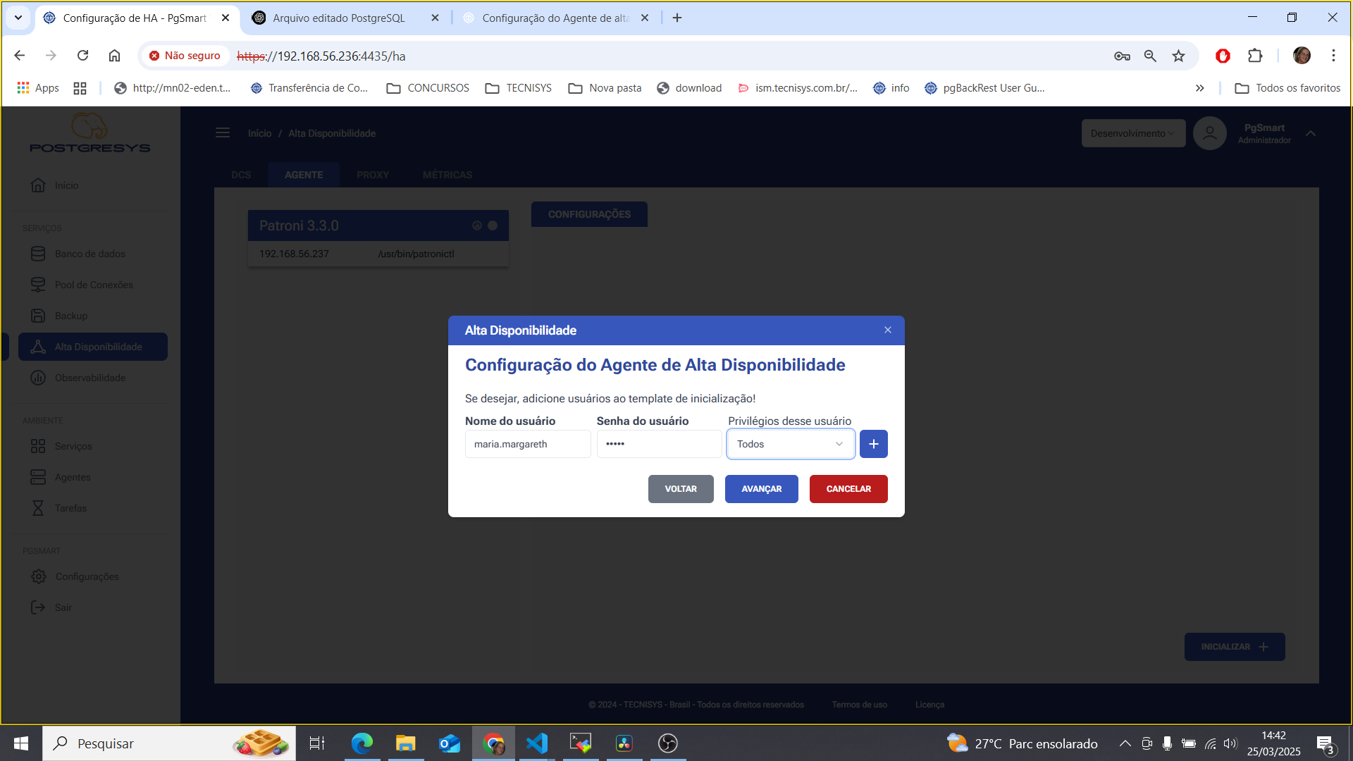 Figura 8 - Configuração do Agente de Alta Disponibilidade - Template de Inicialização