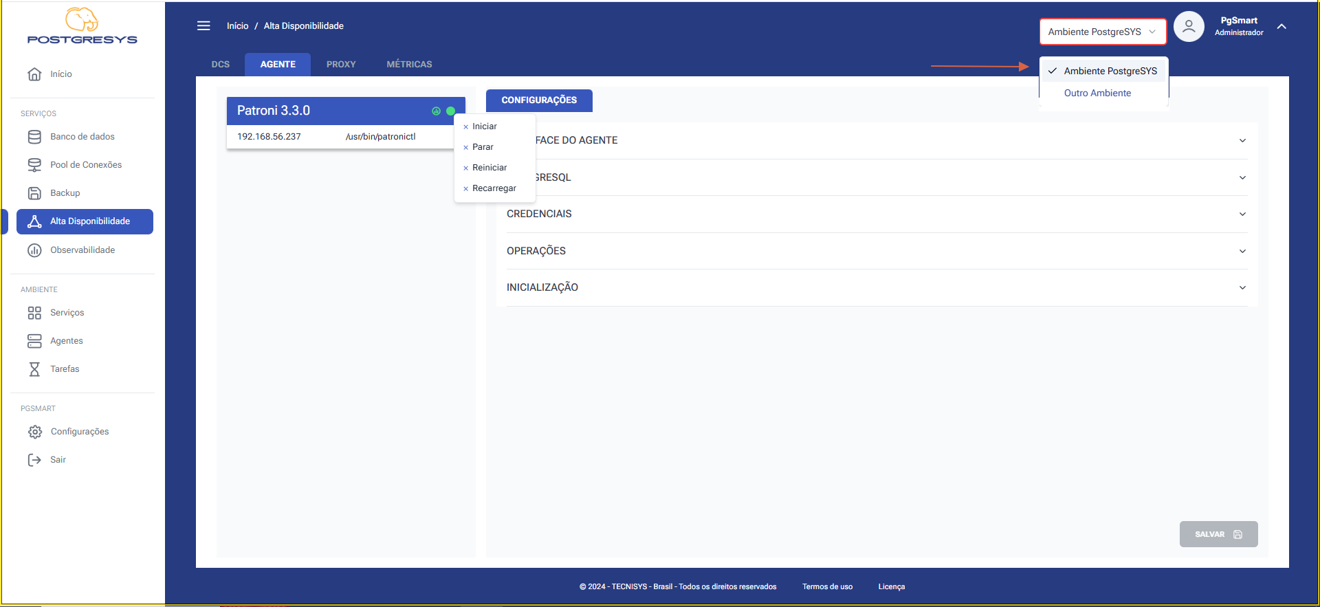 Figura 1 -Controle de Serviço  do Agente de Alta disponibilidade - Patroni