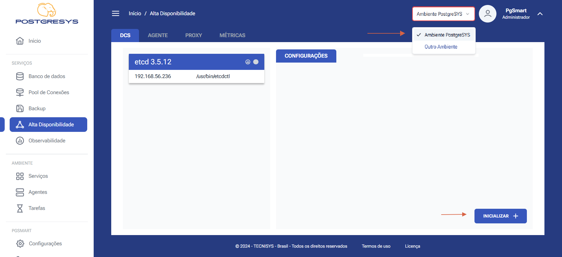 Figura 1 - Configuração do DCS de Alta Disponibilidade - Seleção da Opção