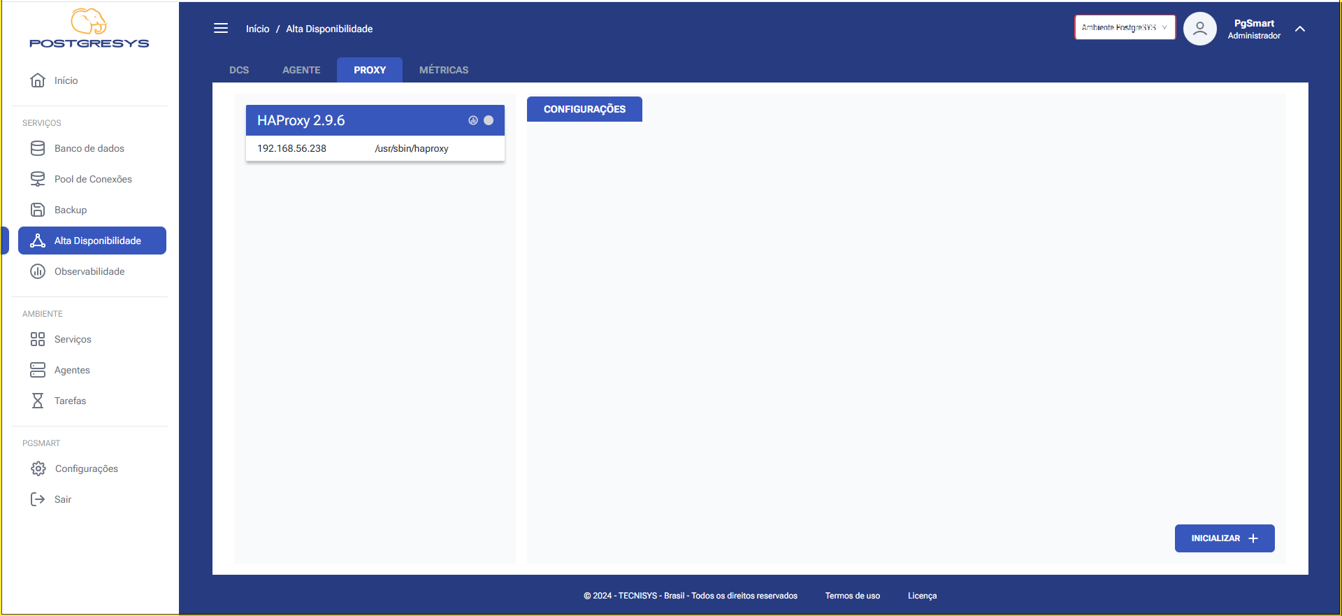 Figura 1 - Configuração do proxy de Alta Disponibilidade - Seleção da Opção