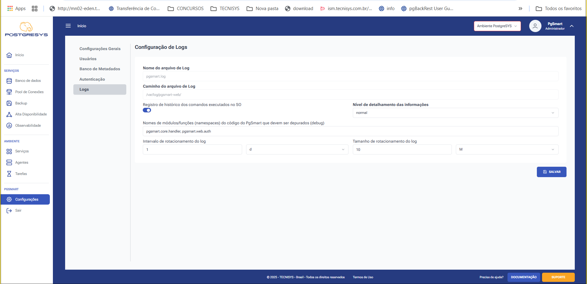 Figura 1 - Configuração de informações de logs