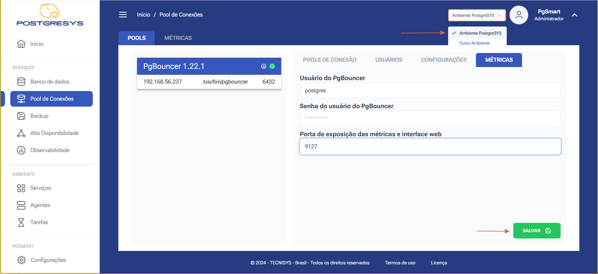 Figura 1 -Configuração do Exporter do PgBouncer - Edição dos dados