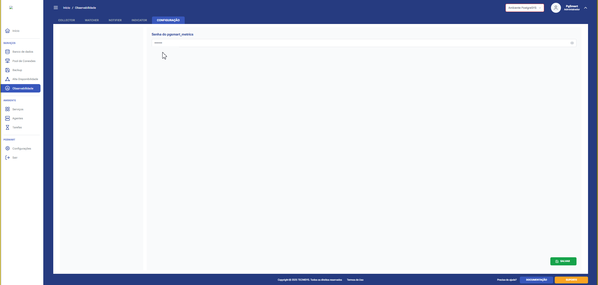 Figura 1 -Configura usuário de Conexão para coleta de metricas