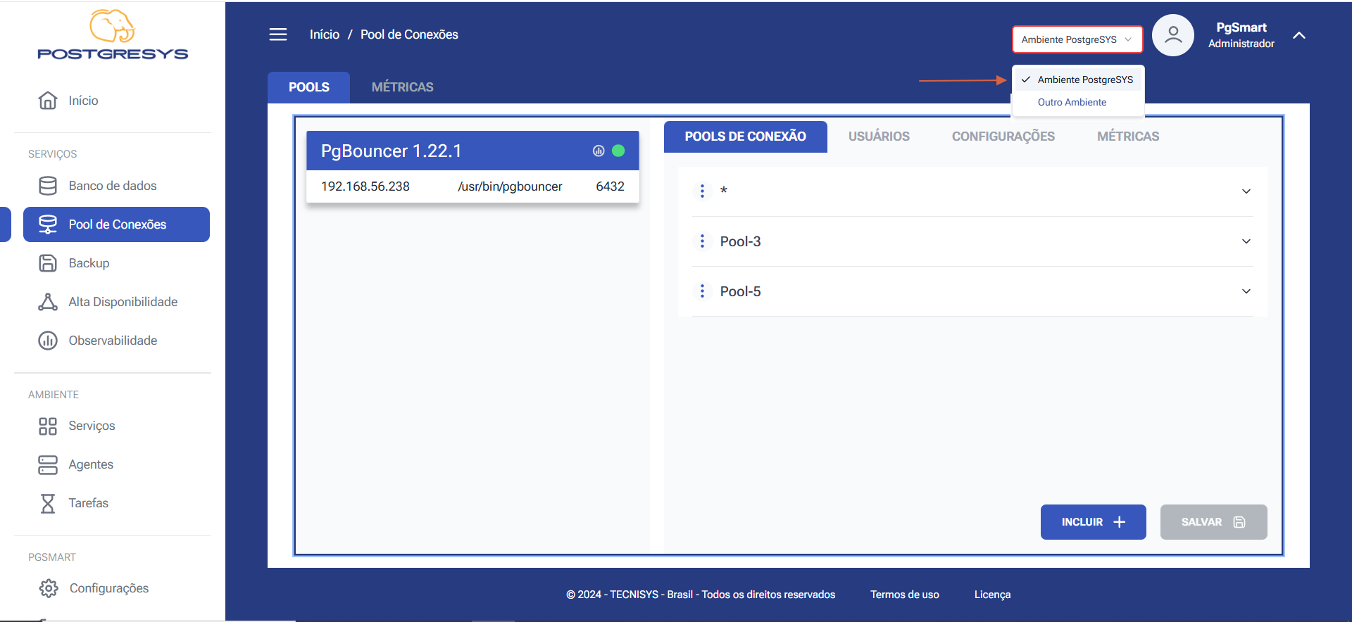 Figura 1 -Configuração dos Pools de Conexão - Lista de Pools de Conexões