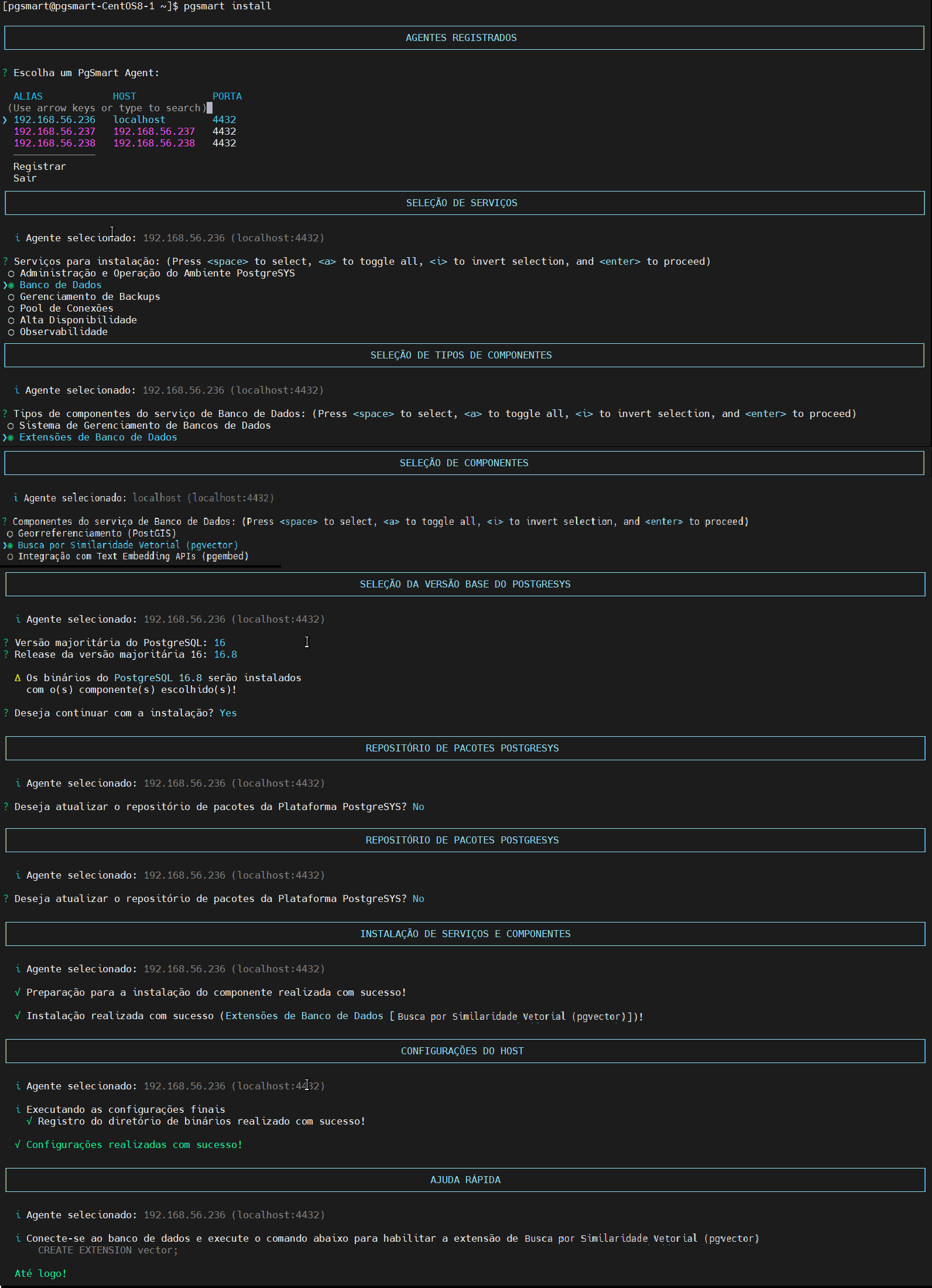 Figura 5 -Instalação extensão pgvector interativa