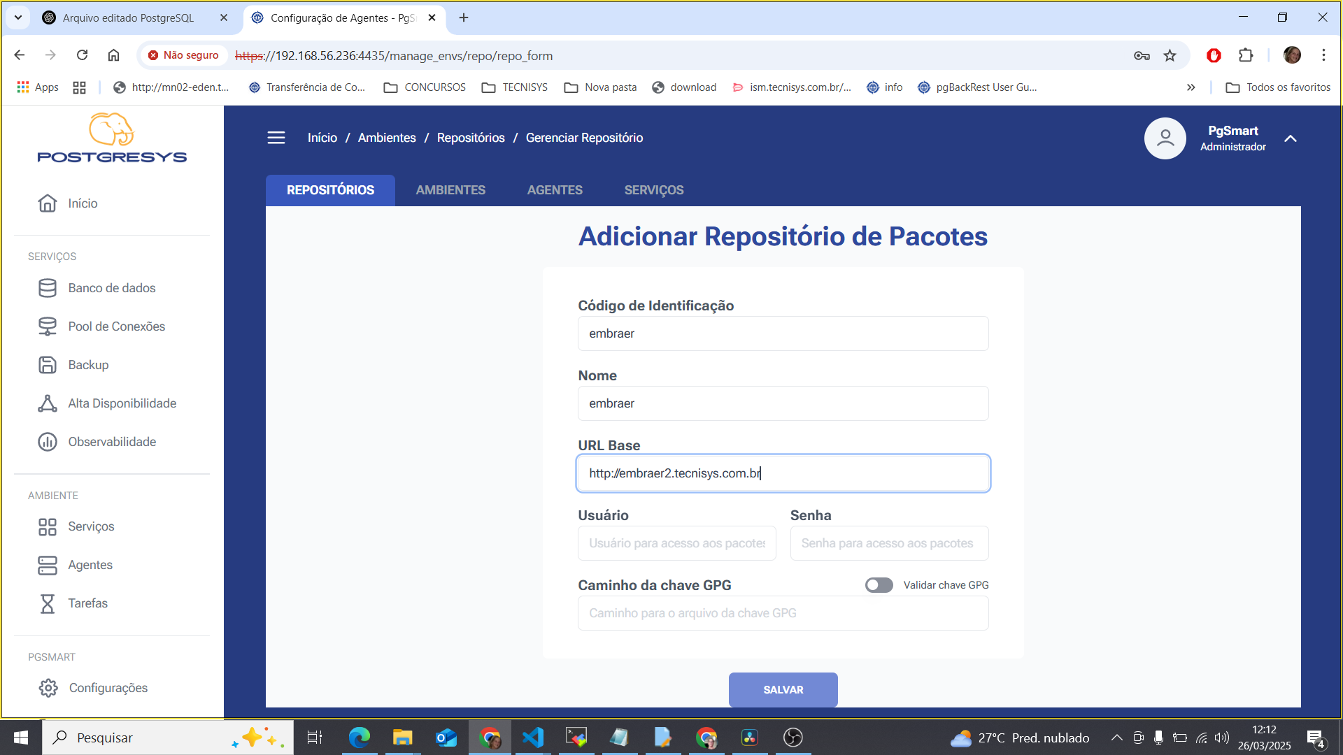 Figura 4 - Confirmação da Edição do Repositório de Pacotes