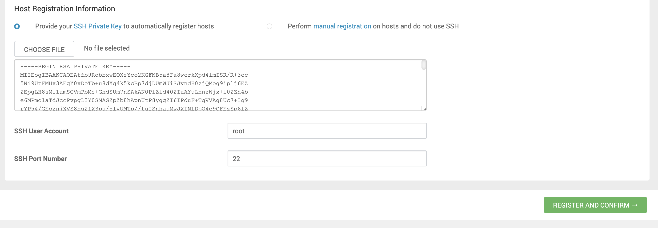 Selecione a opção de registro dos hosts