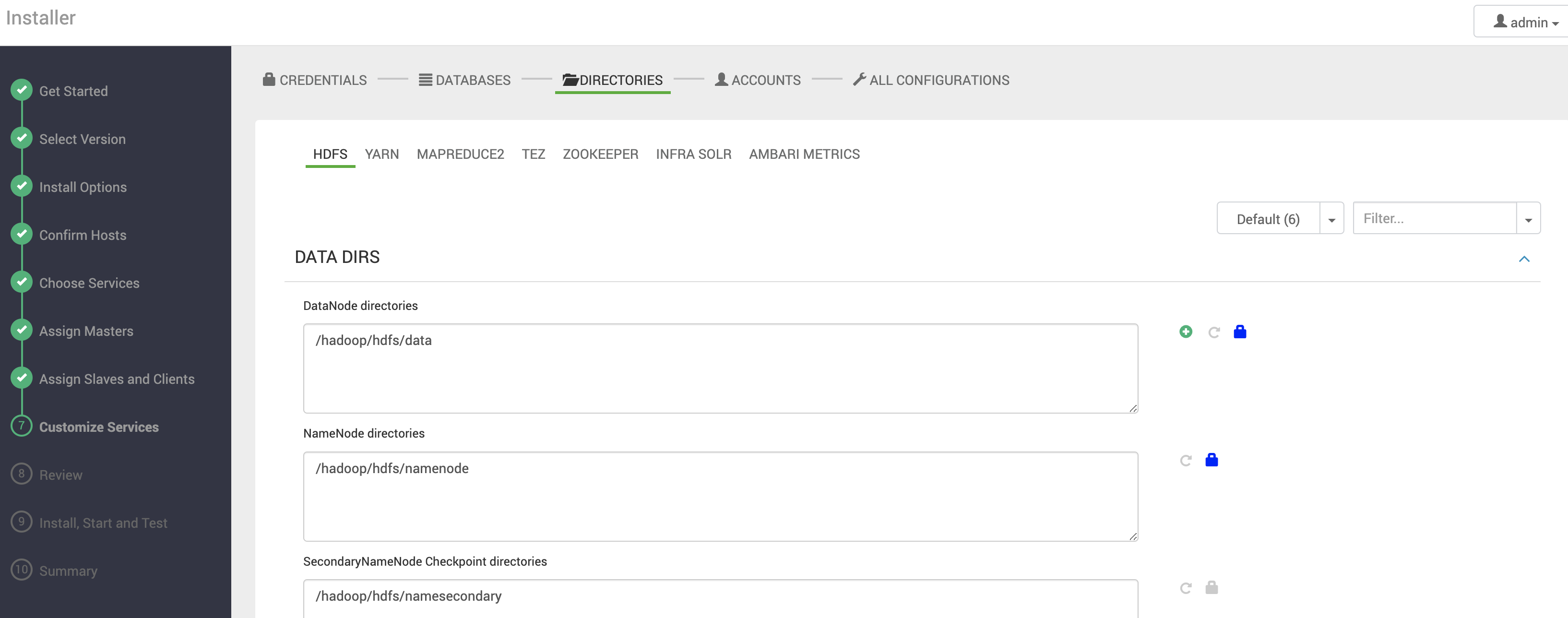 Figure 15 - Defining Service Directories
