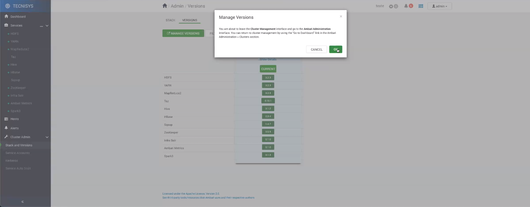 Figure 1 - Redirection to the version administration area
