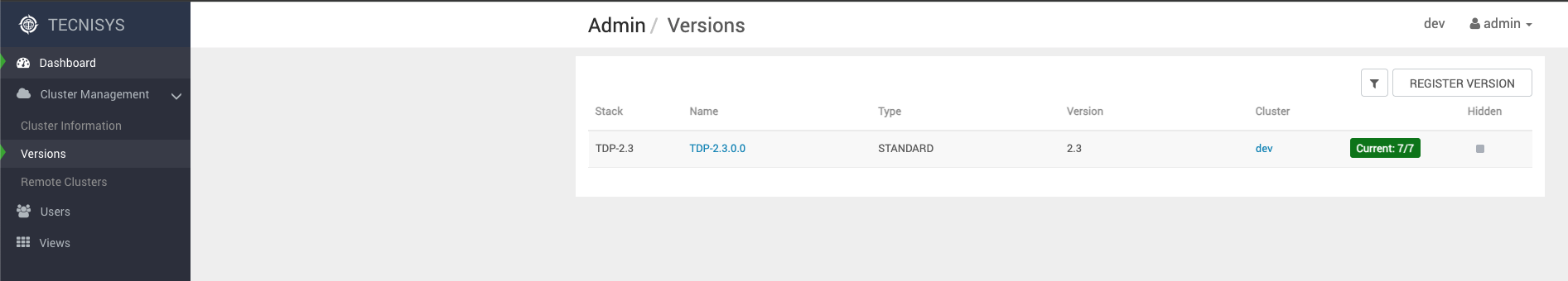 Figure 2 - Version administration area