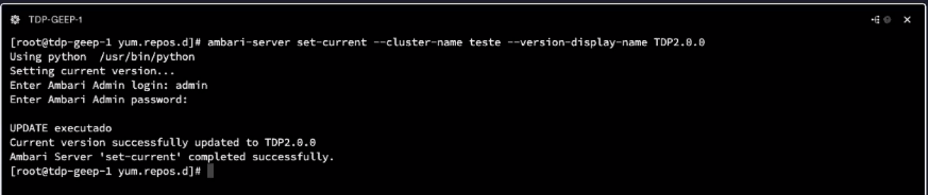 Figure 6 - Setting the current stack version