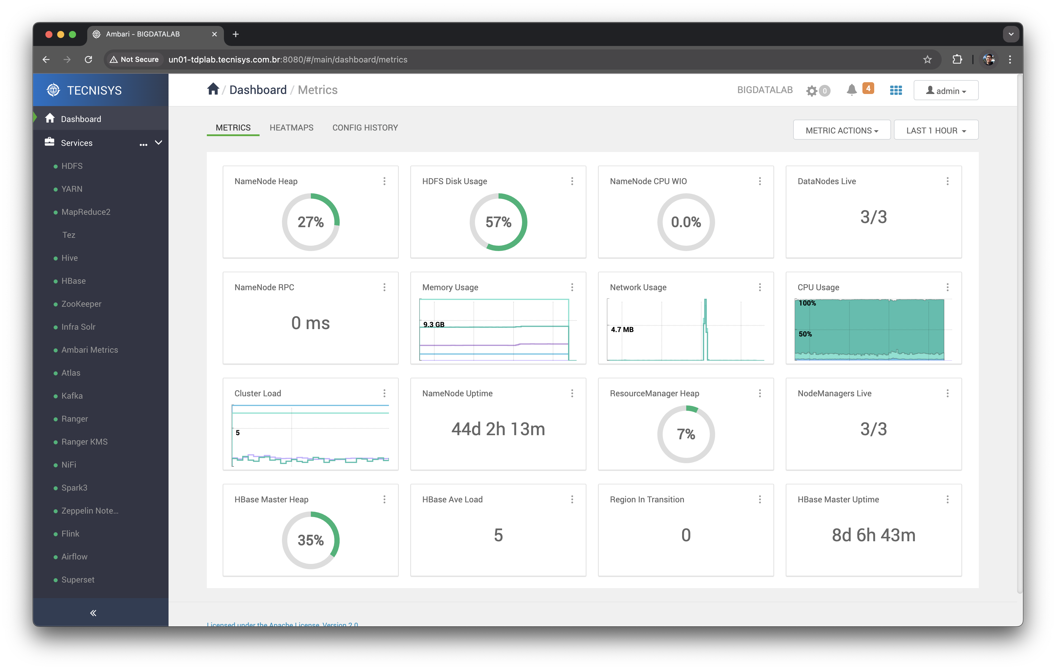 Figure 2 - Graphical interface for managing machines and services