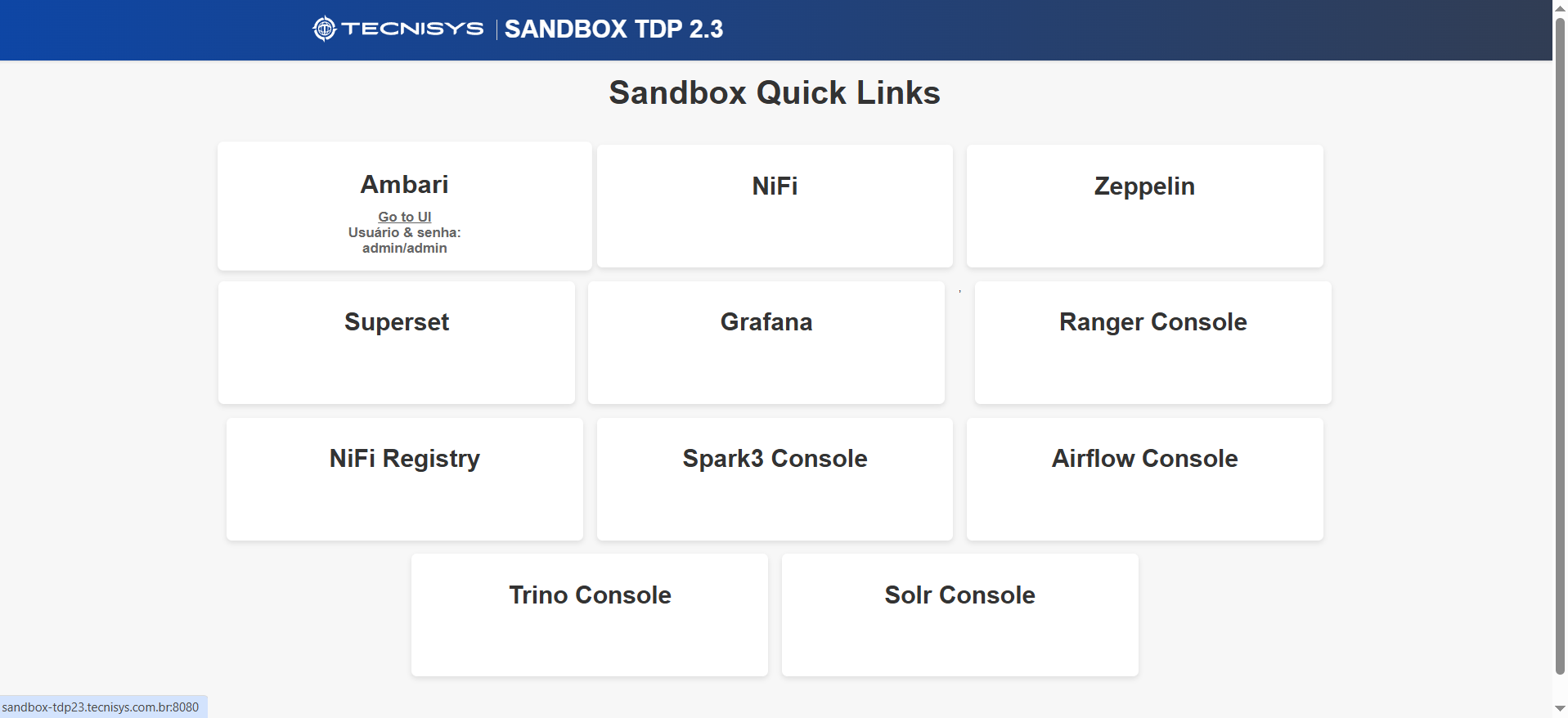 Figure 8 - TDP Sandbox Home Page
