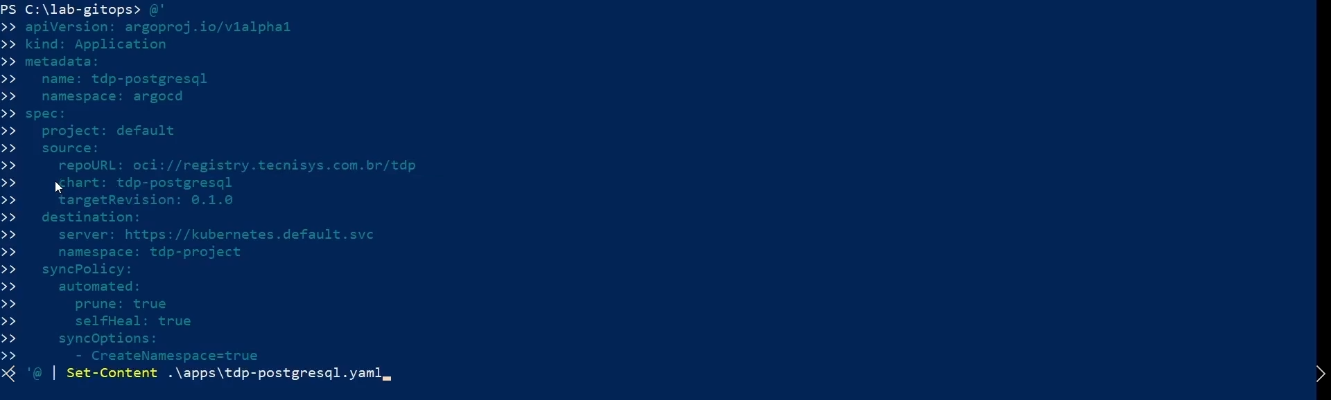 Figure 4 - Creating a manifest (PostgreSQL example)