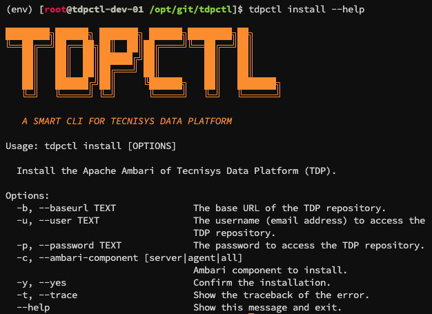 Figure 1 - Options for the tdpctl install command