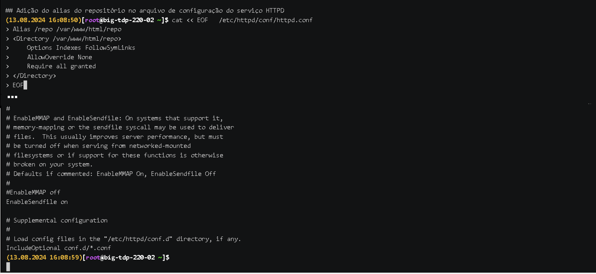 Figura 5 - Adiciona alias do repositorio no arquivo de configuração do HTTPD