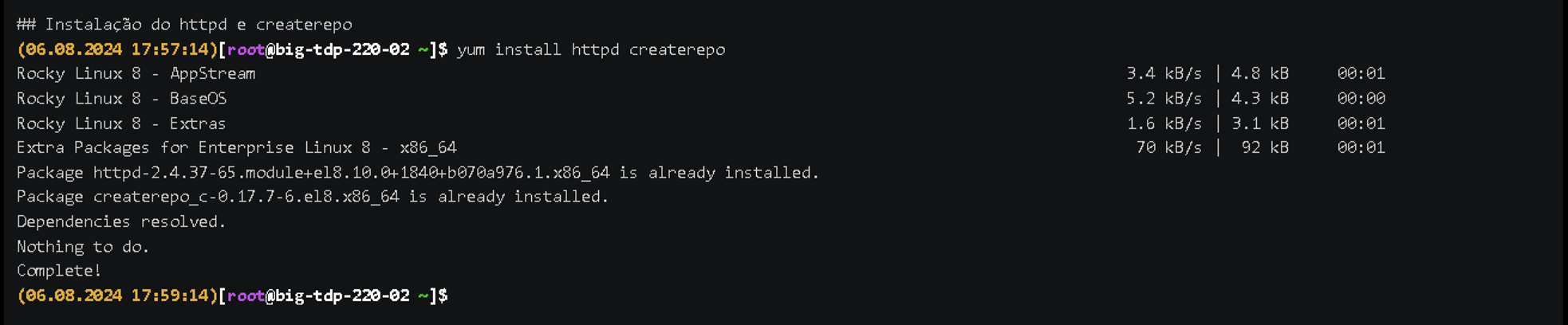 Figura 2 - Instalação createrepo e httpd