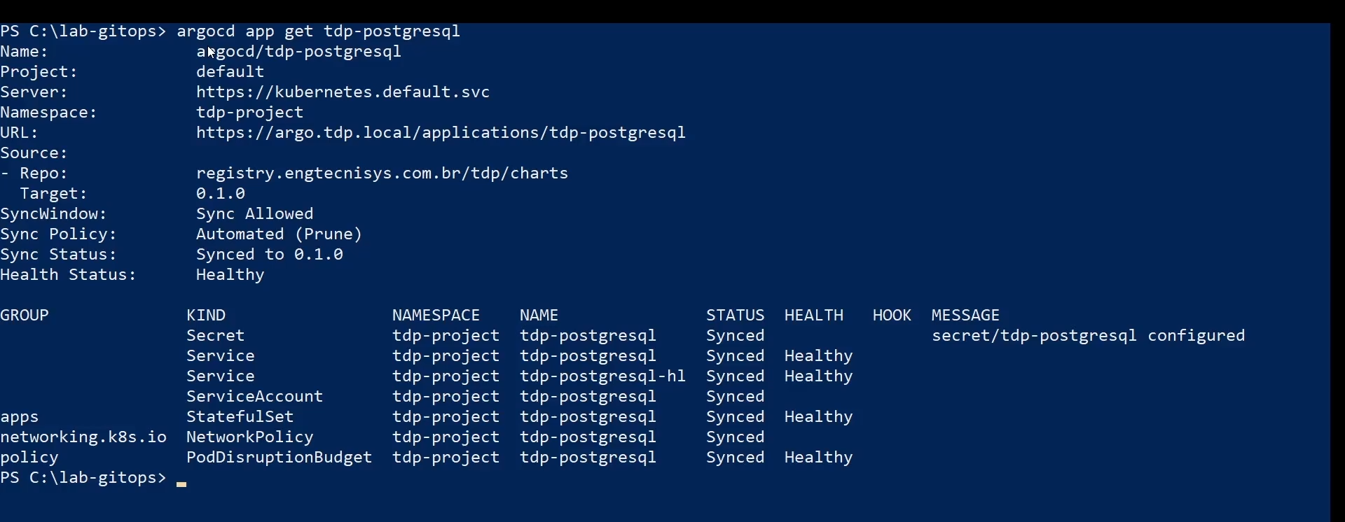 Figura 1 - Verificar a application postgresql