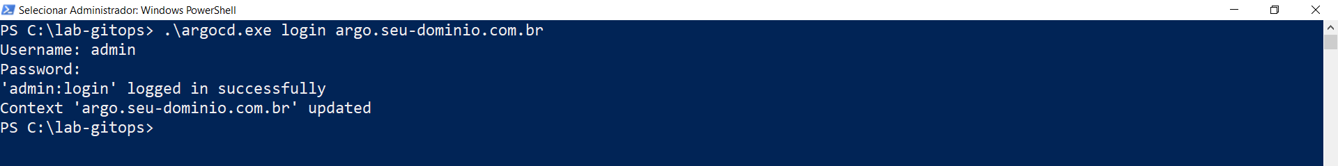 Figura 1 - Login no ArgoCD CLI