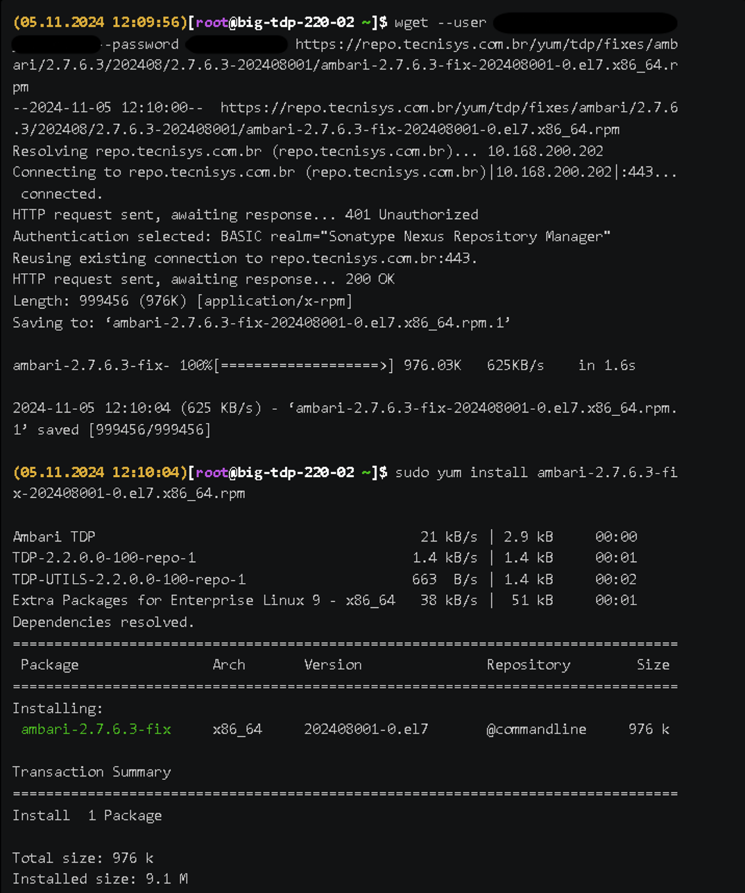 Figura 1 - Instalação da correção via wget