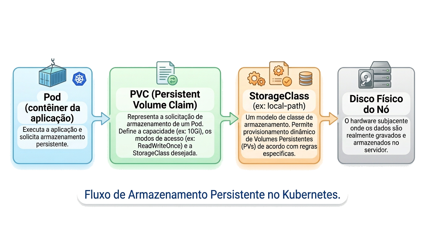 Fluxo de Armazenamento Persistente no Kubernetes.